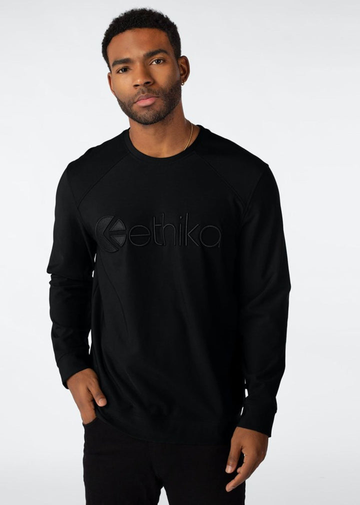 Mens Premium Embroidered Crew Neck - Black